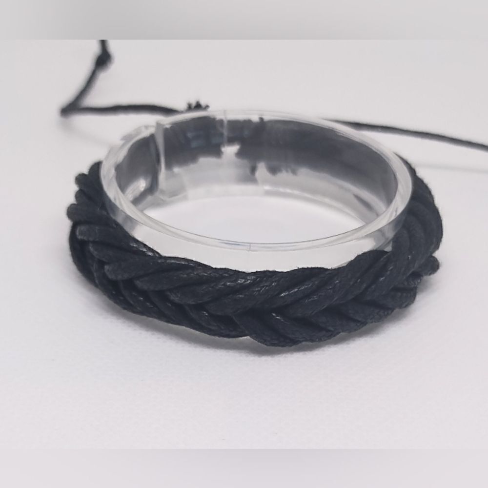 Men's bracelet leather braided black new e11‎